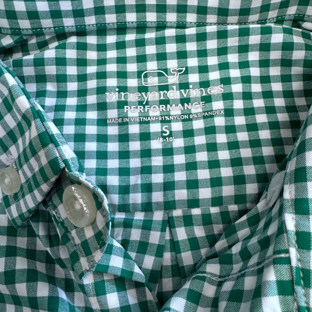 Vineyard Vines Performance Boys Gingham Button Down Shirt Size Small - Picture 3 of 5